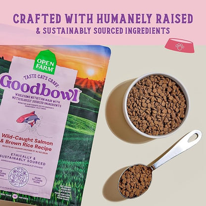 Open Farm Goodbowl, Protein Rich Dry Cat Food Made from Meticulously Sourced Simple Ingredients, Wild-Caught Salmon &amp; Brown Rice Recipe, 3lb Bag (48oz Bag)