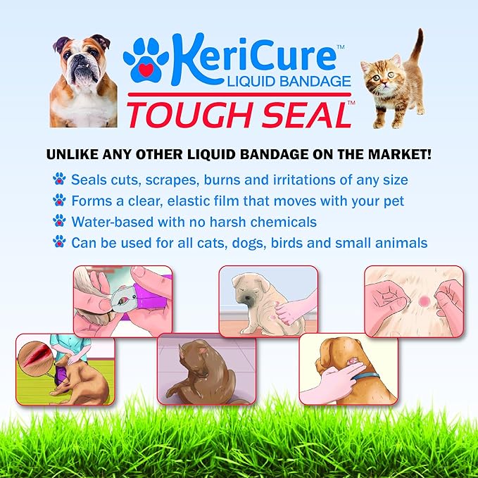 Tough Seal Pet Liquid Bandage Spray for Dogs &amp; Cats - 2oz Calming Wound Care Protection, Protects Cuts and Scratches - Safe if Licked, String-Free Dog Wound Spray