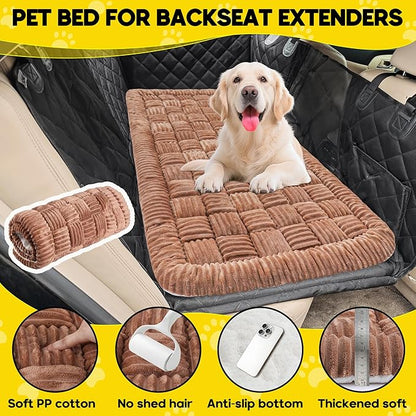 Dog Car Bed Mat, Non-Slip Backseat Extender Pet Blanket, Plaid Dog Bed for Trucks, Sedans &amp; Large SUVs, Chew-Resistant Travel Pad for Dogs, Easy Clean &amp; Scratch-Proof &amp; Comfort（56"x28.7" Brown