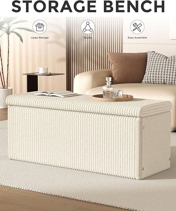 SUN TIME 42" Foldable Velvet Ottoman Bench with Storage，Large Capacity End of Bed Chest, Soft Cushion Seat, Toy &amp; Blanket Organizer, Footrest for Bedroom, Living Room, Entryway, Apartment