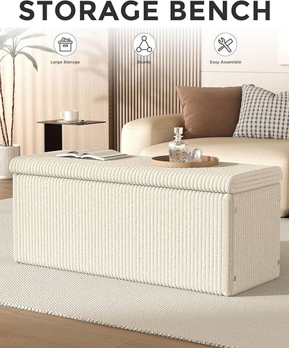 SUN TIME 42" Foldable Velvet Ottoman Bench with Storage，Large Capacity End of Bed Chest, Soft Cushion Seat, Toy &amp; Blanket Organizer, Footrest for Bedroom, Living Room, Entryway, Apartment