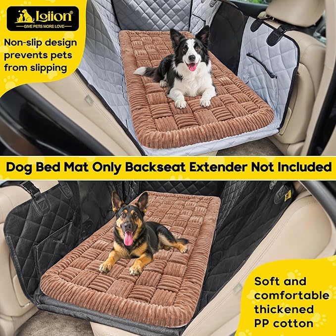 Dog Car Bed Mat, Non-Slip Backseat Extender Pet Blanket, Plaid Dog Bed for SUVs, Sedans &amp; Trucks, Chew-Resistant Travel Pad for Dogs, Easy Clean &amp; Scratch-Proof &amp; Comfort (50"x24.6") Brown