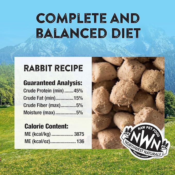 Northwest Naturals Freeze-Dried Rabbit Cat &amp; Kitten Food – Bite-Sized Nibbles – Healthy, Limited, Human-Grade Ingredients, All-Natural, High-Protein Raw Diet – Complete &amp; Balanced – 11 oz (Pack of 3)