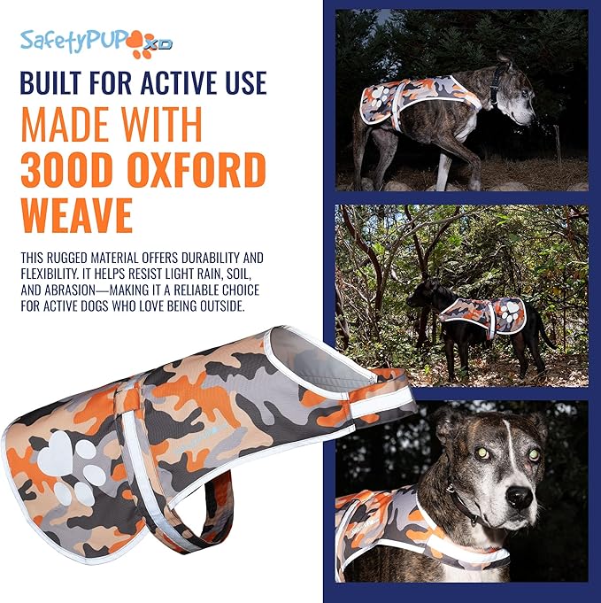 Dog Reflective Vest – Hi-Vis Fluorescent Visibility That Helps to Safeguard Your Pet On/Off Leash in Urban &amp; Rural Areas (Camo, Medium)