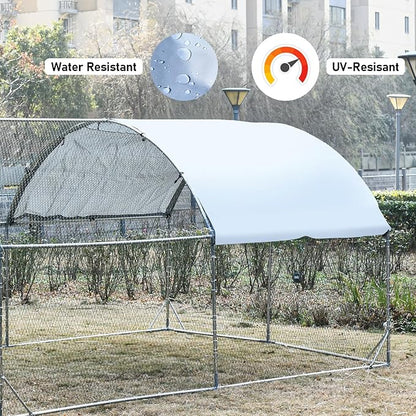 4ever2buy Large Metal Chicken Coop with Run Walk-in Poultry Cage Chicken Runs House Pen Cage Dome Roofed Chicken Coops with Anti-Ultraviolet Cover for Outdoor Yard Farm Use 9.5&