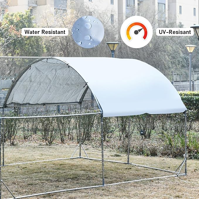 4ever2buy Large Metal Chicken Coop with Run Walk-in Poultry Cage Chicken Runs House Pen Cage Dome Roofed Chicken Coops with Anti-Ultraviolet Cover for Outdoor Yard Farm Use 9.5&