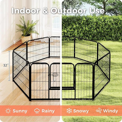 32 Inch Dog Playpen - 8 Panels Metal Pet Exercise Pen for Small-Medium Dogs, Indoor/Outdoor Dog Fence for Yard, Garden, Camping &amp; RV Travel