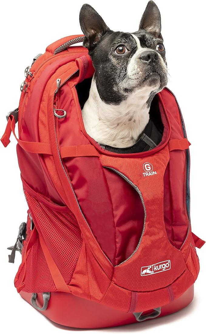 Kurgo G-Train - Dog Carrier Backpack for Small Pets - Cat &amp; Dog Backpack for Hiking, Camping or Travel - Waterproof Bottom - Red