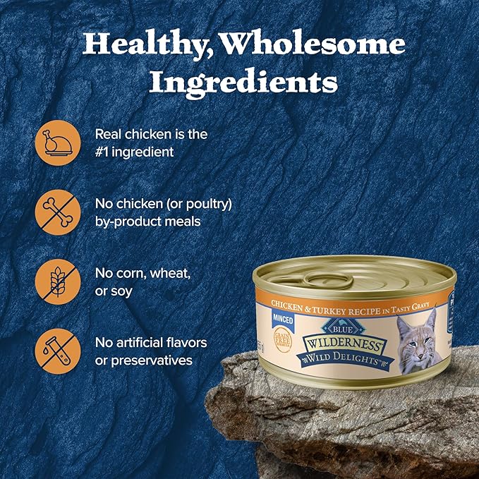 Blue Buffalo Wilderness Wild Delights Minced Natural Wet Cat Food, Chicken &amp; Turkey in Tasty Gravy, 5.5-oz. Cans, 24-Pack