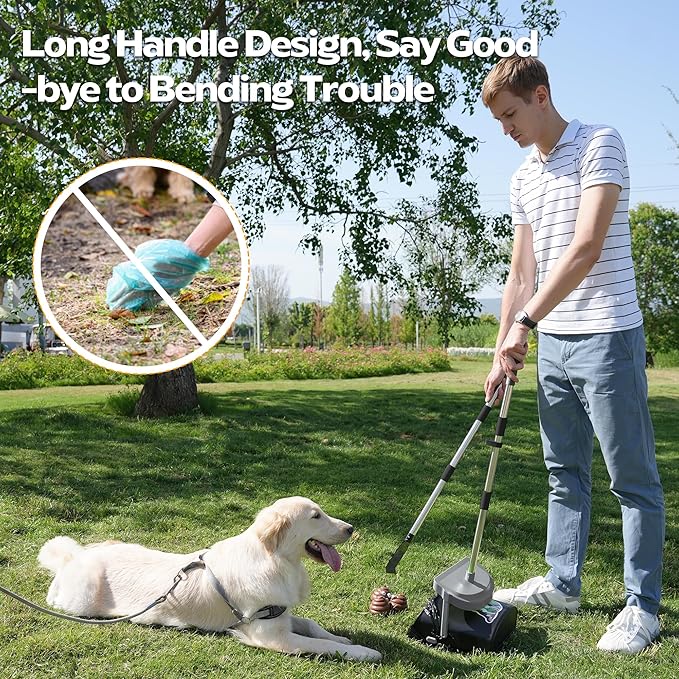 UPSKY Dog Pooper Scooper Swivel Bin &amp; Rake Kit with 100 Waste Bags,33.4" Stainless Steel Long Handle Heavy Duty Pet Poop Shovel for Large Medium Small Dogs, Odor-Proof Lid for Yard/Lawn/Outdoor Use