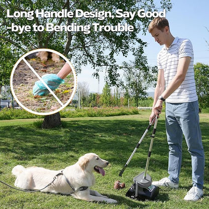 UPSKY Dog Pooper Scooper Swivel Bin &amp; Rake Kit with 100 Waste Bags,33.4" Stainless Steel Long Handle Heavy Duty Pet Poop Shovel for Large Medium Small Dogs, Odor-Proof Lid for Yard/Lawn/Outdoor Use