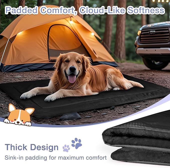Kritter Planet Waterproof Foldable Dog Bed Pad for Camping &amp; Travel, Portable Roll-Up Dog Bed Car Seat Pet Cushion Mat with Handles for Medium &amp; Large Dogs, Indoor &amp; Outdoor Use
