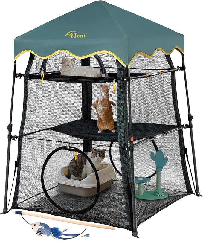 Extra Large Catio Outdoor Cat Enclosure,3 Tier Cat Tower Tent Weatherproof &amp; Sunproof with 3 Doors, Foladable and Portable for Patio, Deck,Camping, Indoor &amp; Outdoor(Patented)-Wave Shade
