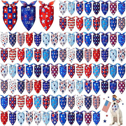 Preboun 100 Pcs Patriotic Dog Bandanas Bulk Labor Day Bandanas for Dogs Triangle Kerchief Scarf Set for Puppy Small Medium Large Workers&