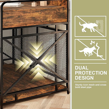Dog Crate Furniture, 48" Heavy Duty Wooden Dog Crate End Table, XL Dog Kennel Furniture Large Breed, Decorative Dog Kennel Indoor with 3 Drawers &amp; Steel Tubes 48" L x28 W x38 H (Rustic Brown)