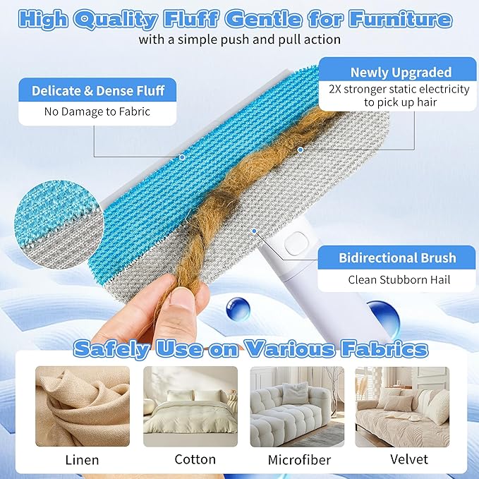 Pet Hair Remover for Furniture – 23.2Inch Reusable Dog &amp; Cat Hair Removal Brush, Washable Lint Cleaner with Long Handle, 4-in-1 Pet Hair Remover for Couch, Carpet, Clothes &amp; Bedding