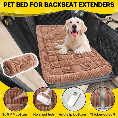 Dog Car Bed Mat, Non-Slip Backseat Extender Pet Blanket, Plaid Dog Bed for SUVs, Sedans &amp; Trucks, Chew-Resistant Travel Pad for Dogs, Easy Clean &amp; Scratch-Proof &amp; Comfort (50"x24.6") Brown