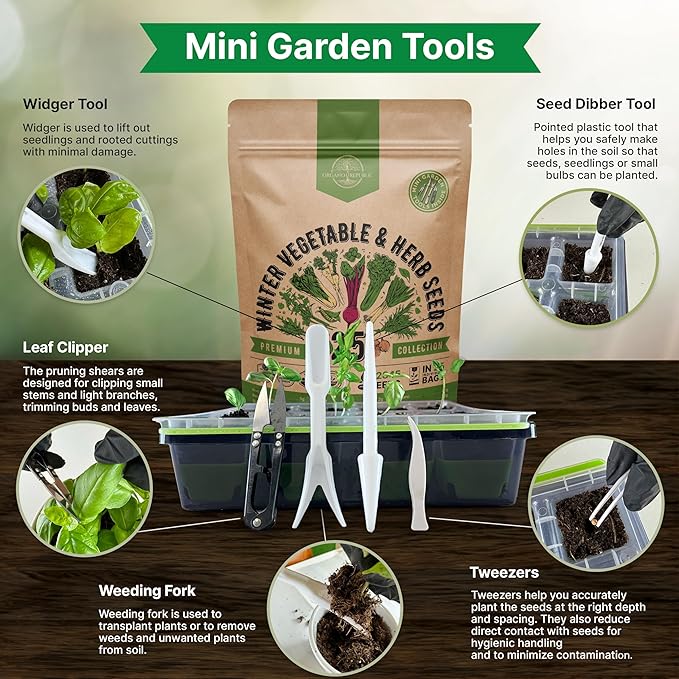 Organo Republic 25 Winter Vegetable &amp; Herb Garden Seeds Variety Pack for Outdoors &amp; Indoor Home Gardening 22,840+ Non-GMO Heirloom Seeds Broccoli Beet Carrot Cabbage Radish Pea Mint Thyme Parsley