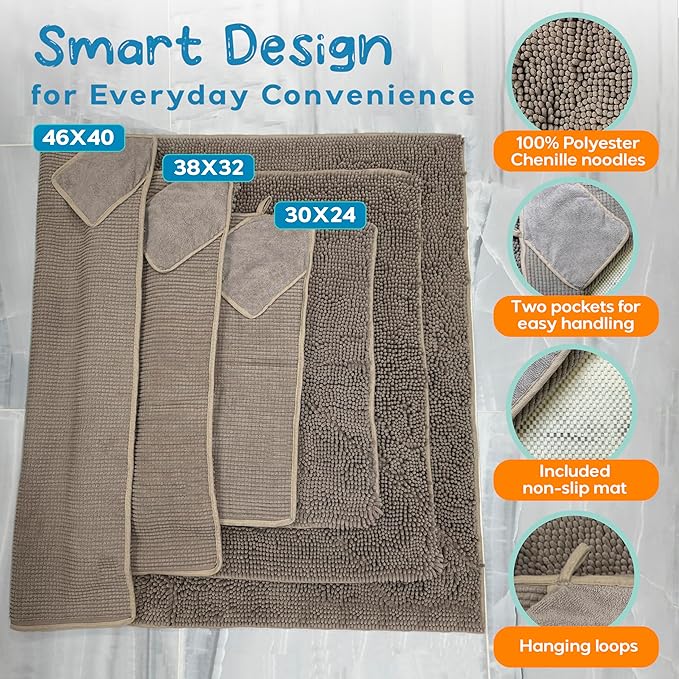 Pet 2-in-1 Dog Towel &amp; Mat – Transforms from Drying to Bath Mat, Ultra Soft, Absorbent &amp; Quick-Drying, Machine Washable Dog Towels with Detachable Non-Slip Mat and Hand Pockets (Medium)