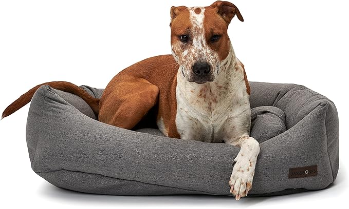 Jax &amp; Bones Dog Bed Napper - Lark Graphite Machine Washable Dog Mat - Extra Heavy Duty Bolstered Sides - Medium Grey | 35 x 27 Inches