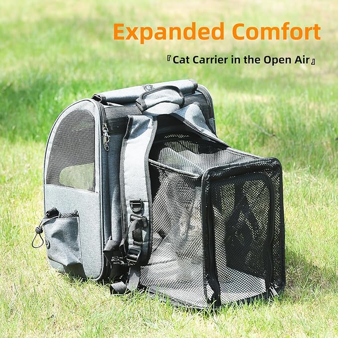 Hoopet Expandable Cat Backpack Carrier – Breathable Pet Carrier for Small Cats &amp; Dogs, Foldable Travel Backpack with Mesh Ventilation for Hiking, Walking, Camping, Light Grey