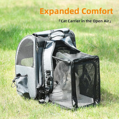 Hoopet Expandable Cat Backpack Carrier – Breathable Pet Carrier for Small Cats &amp; Dogs, Foldable Travel Backpack with Mesh Ventilation for Hiking, Walking, Camping, Light Grey