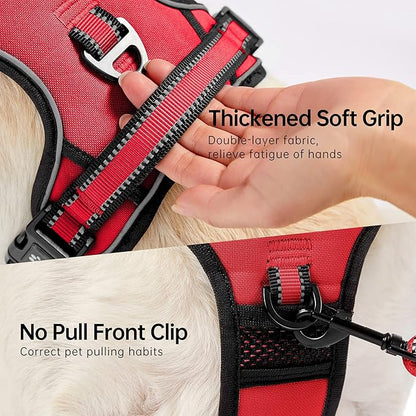 NESTROAD No Pull Dog Harness,Adjustable Oxford Dog Vest Harness with Leash,Reflective No-Choke Pet Harness with Easy Control Soft Handle for Small Dogs(Small,Red)