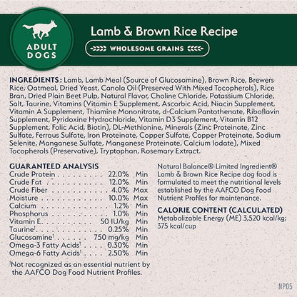 Natural Balance Limited Ingredient Adult Dry Dog Food with Healthy Grains, Lamb &amp; Brown Rice Recipe, 24 Pound (Pack of 1)