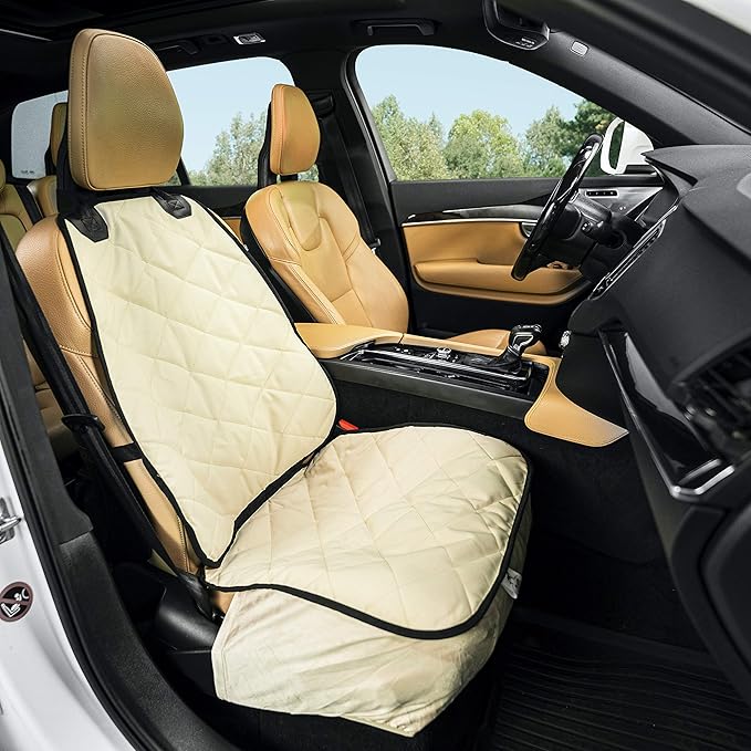 Plush Paws Products Premium Bucket Car Seat Protector | Diamond Stitching | Washable &amp; Waterproof Front Seat Dog Cover Car, Truck, &amp; SUV | Nonslip, Tear Resistant Pet Passenger Seat Cover | Tan