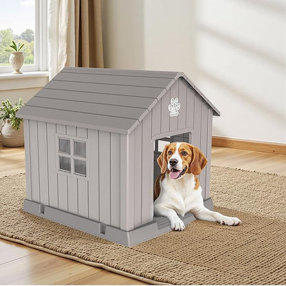 DRATO Dog House Indoor Outdoor for Small to Large Sized Dogs Indoor Outdoor Doghouse Puppy Shelter with Elevated Floor, Easy to Assemble (Light Brown, 38Inch(37.8 * 40.87 * 38.82))