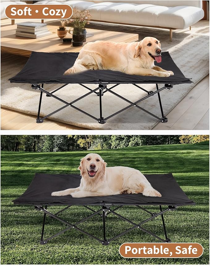 KingCamp Elevated Dog Bed for Large Dogs, Outdoor Raised Cooling Pet Cot Bed with Washable Breathable Mesh &amp; No-Slip Feet Perfect for Camping, Backyard, Indoor Use (Large, Black)