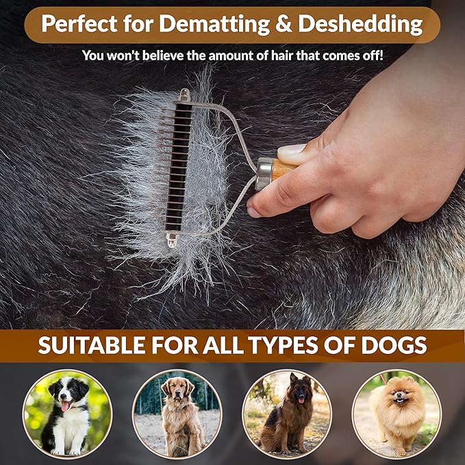 We Love Doodles Pet Dematting Comb and Pet Dematting Brush &amp; Rake (Bundle) - Deshedding Undercoat Rake and Detangler Brush For Dogs, Comb Tool For Grooming, for Detangling Thinning and Shedding