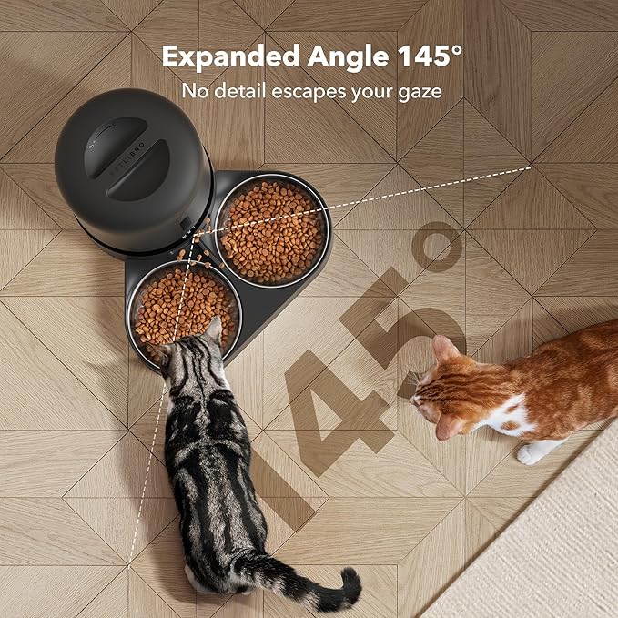 PETLIBRO Automatic Cat Feeder with Camera for Two Cats, 1080P HD Video with Night Vision, 5G WiFi Pet Feeder with 2-Way Audio for Cat &amp; Dog, Low Food &amp; Motion &amp; Sound Alerts, Dual Tray, Black 5L
