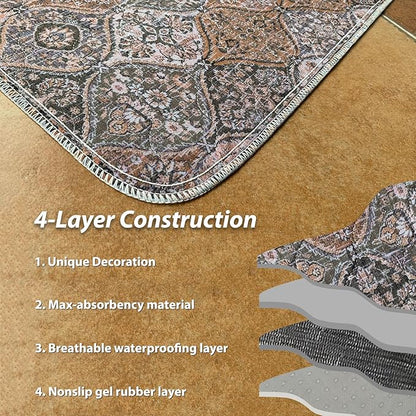nunubaby Washable Pee Pads for Dogs, Stylish, Non-Slip and Leak-Proof Pee Pads. Reusable Potty Pads for Dogs for Crates and Floors.(Brown/Multi, 54" x54")