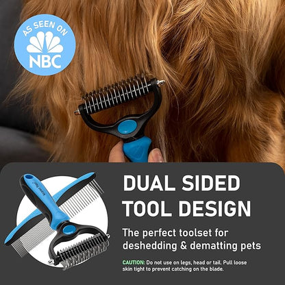 Maxpower Planet Pet Grooming Brush - Double Sided Shedding and Dematting Undercoat Rake Comb for Dogs and Cats,Extra Wide (B1 - Rake, Gloves &amp; Comb, Large)