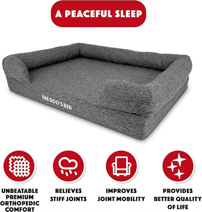 The Dog’s Bed, Large Grey Linen 36x27, Memory Foam, Pain Relief: Arthritis, Hip &amp; Elbow Dysplasia, Post Surgery, Lameness, Supportive, Calming, Waterproof Washable Cover, Veterinary Approved