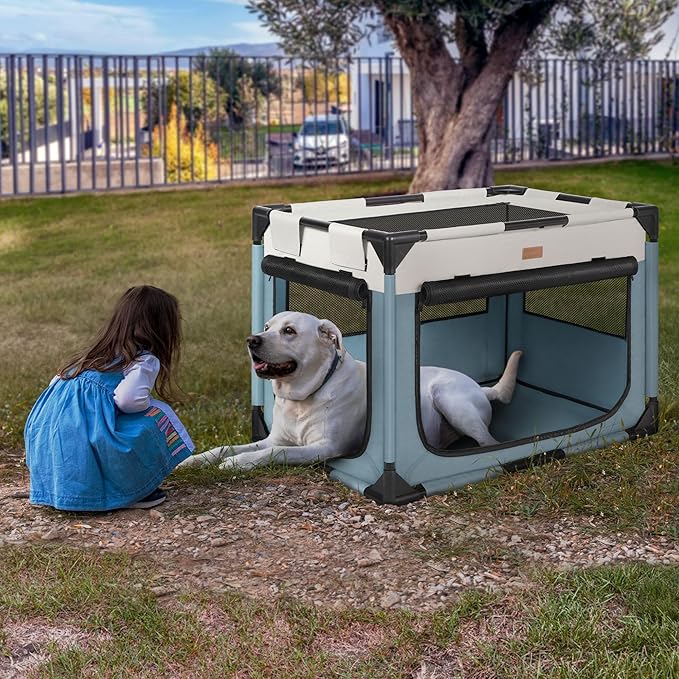 Dog Crate - Soft Pet Kennel for Dogs/Cats, 3-Door Breathable Travel Cage with Mesh Window, Portable Dog Kennel for Indoor &amp; Outdoor，Blue-M
