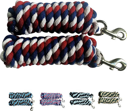 Majestic Ally Pack of 2 Solid Cotton Lead Rope for Horses &amp; Livestock – 10 Foot Long and 5/8 inch Thick - Replaceable Heavy-Duty Satin Bolt Snap – Handmade – Soft, Broken in Feel (Patriotic)