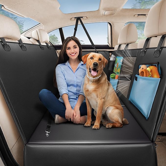 Back Seat Pet Cover for Dogs 59", Upgraded PU Leather Back Seat Extender with Hard Bottom Holds 400LBS, Waterproof Anti-Scratch, Dog Backseat Cover for Cars, SUV &amp; Small Truck