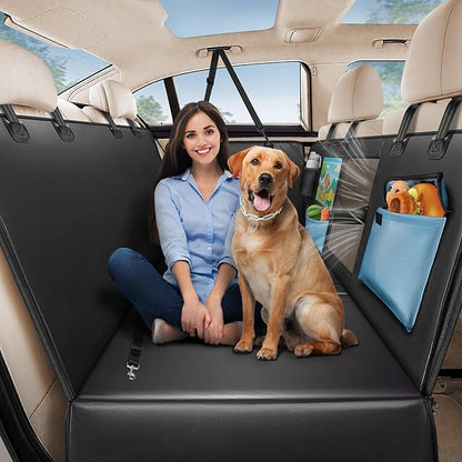 Back Seat Pet Cover for Dogs 59", Upgraded PU Leather Back Seat Extender with Hard Bottom Holds 400LBS, Waterproof Anti-Scratch, Dog Backseat Cover for Cars, SUV &amp; Small Truck