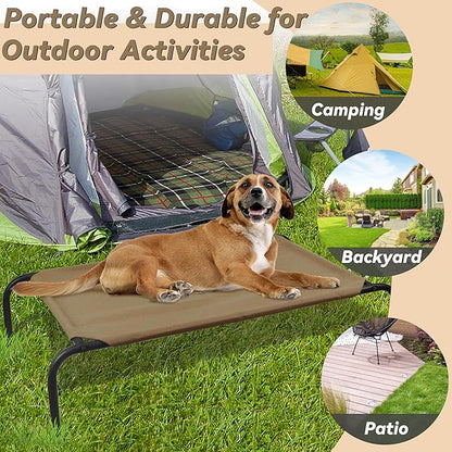 PHYEX Elevated Dog Bed for Medium Dogs, Raised Dog Bed with Breathable Mesh, Dog Cot Bed with Sturdy Steel Frame for Indoor &amp; Outdoor Use, Non Slip, Easy to Clean, 43.5 Inches, Brown