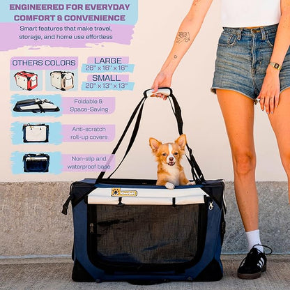 Extra Large Dog Cat Puppy Carrier 20"x13"x13" Foldable Soft Sided Travel Crate Portable Pet Kennel With Cushion Reduces Anxiety Saves Space Easy Vet Visits Secure Triple Entry Mesh Lightweight Durable