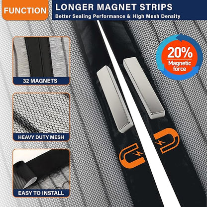 Magnetic Screen Door, Fit Door Size 32 x 96 Inches, Screen Doors with Magnets, Pet &amp; Kid Friendly，Works with Front Doors, Sliding Doors ‎Black