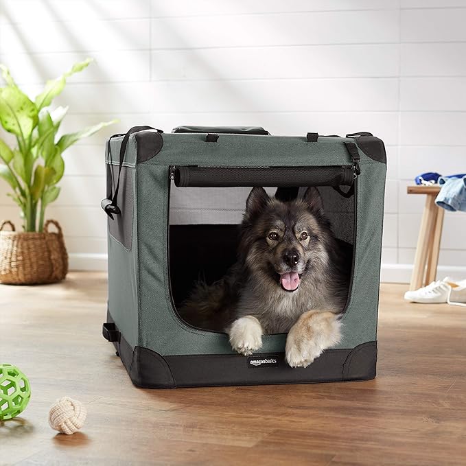 Amazon Basics Folding Portable Soft Pet Dog Crate Carrier Kennel, 36 x 24 x 24 inches, Grey
