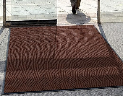 M+A Matting WaterHog Diamond | Commercial-Grade Entrance Mat with Rubber Border – Indoor/Outdoor, Quick Drying, Stain Resistant Door Mat (Dark Brown, 3&