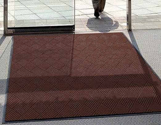 M+A Matting WaterHog Diamond | Commercial-Grade Entrance Mat with Rubber Border – Indoor/Outdoor, Quick Drying, Stain Resistant Door Mat (Dark Brown, 4&