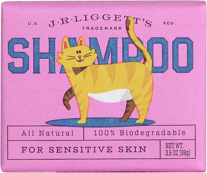 JR Liggett’s Natural Cat Shampoo Bar for Sensitive Skin - 100% Detergent Free, Non-GMO &amp; Biodegradable - Tear-Free, Hypoallergenic Formula Soothes Dry Itchy Skin - Safe for Puppies - 3.5 oz Bar