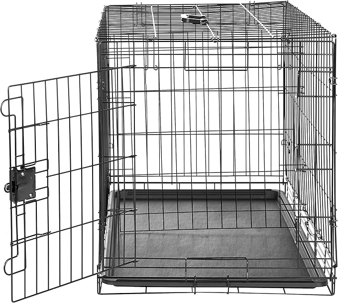 Amazon Basics Durable, Foldable, Collapsible, Portable Metal Wire Dog Crate with Tray, Single Door with Divider Panel, Easy to Assemble &amp; Clean, 36 x 23 x 25 in, Black