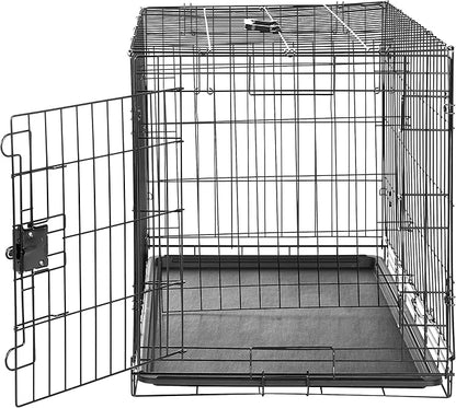 Amazon Basics Durable, Foldable, Collapsible, Portable Metal Wire Dog Crate with Tray, Single Door with Divider Panel, Easy to Assemble &amp; Clean, 36 x 23 x 25 in, Black