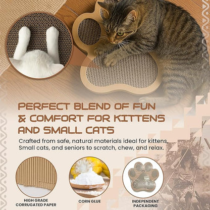 Paw-Shaped Cat Scratcher | Reversible Cardboard Kitten Scratcher | Kitten Scratching Board for Indoor Cats | cat Scratcher Cardboard for Small &amp; Medium Cats &amp; Kittens | Cat Toy (Small)